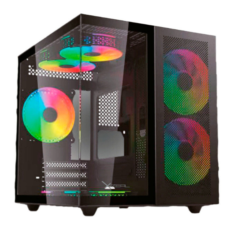 GABINETE XZEAL (XZGAMC1B) CUBO, MINI-ITX, 3*VENTILADOR ARGB, SIN FUENTE, NEGRO