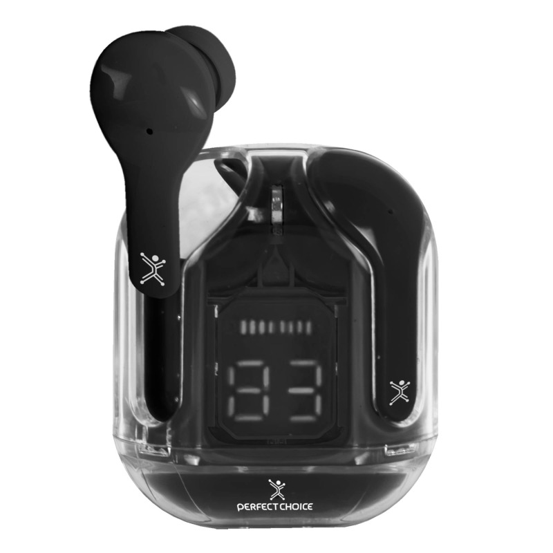 AUDIFONOS INALAMBRICOS BLUETOOTH TWS CON DISPLAY PERFECT CHOICE CLEARBEAT - NEGRO
