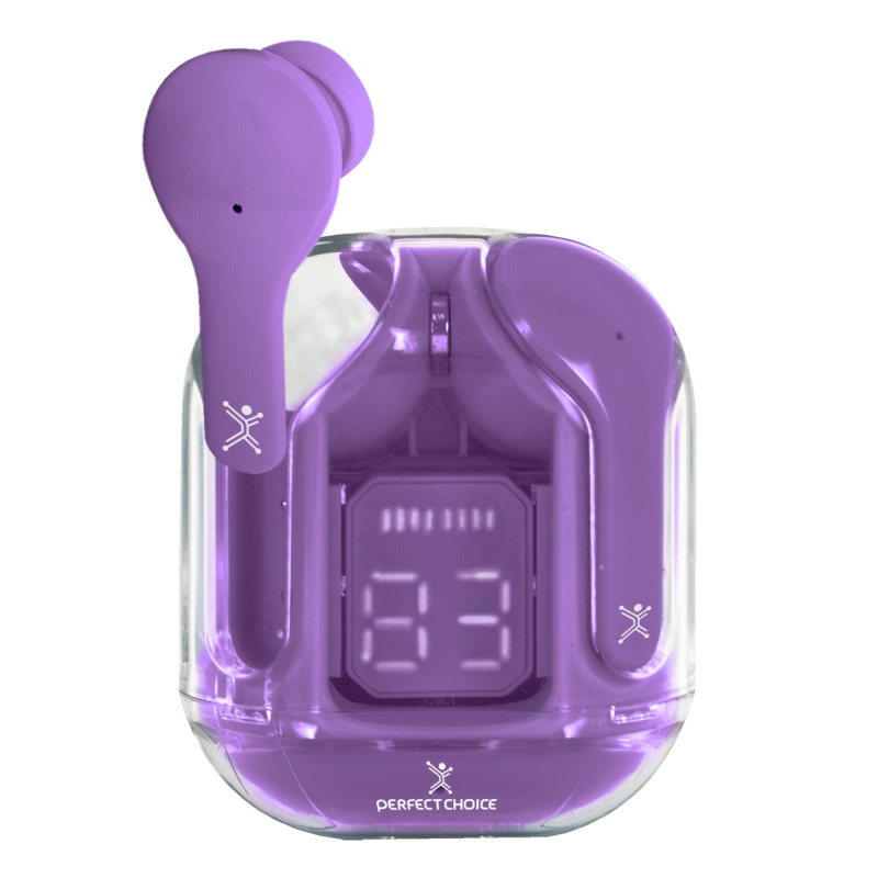 AUDIFONOS INALAMBRICOS BLUETOOTH TWS CON DISPLAY PERFECT CHOICE CLEARBEAT - MORADO