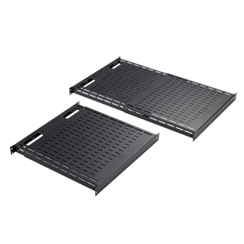 Charola Ventilada de Instalación sin Herramienta Para Rack o Gabinetes de 4 Postes Ajustable de 900 a 1200 mm de Profundidad De Acero Color Negro