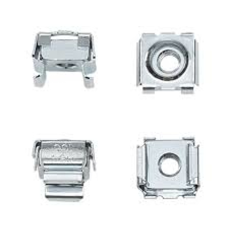 Kit de 20 Tuercas Enjauladas 1032 Para Uso en Gabinetes o Racks con Rieles con Orificios Cuadrado de Acero Color Plateado