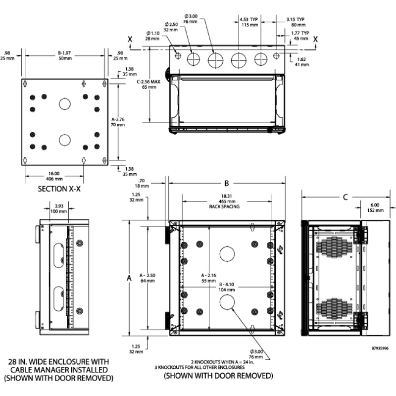 Gabinete AccessPlus de Montaje en Pared de 19in Rieles Numerados y Roscados 1032 Puerta con Ventana de Seguridad 600 mm de Ancho 637 mm de Profundidad 19 UR Color Negro image 5