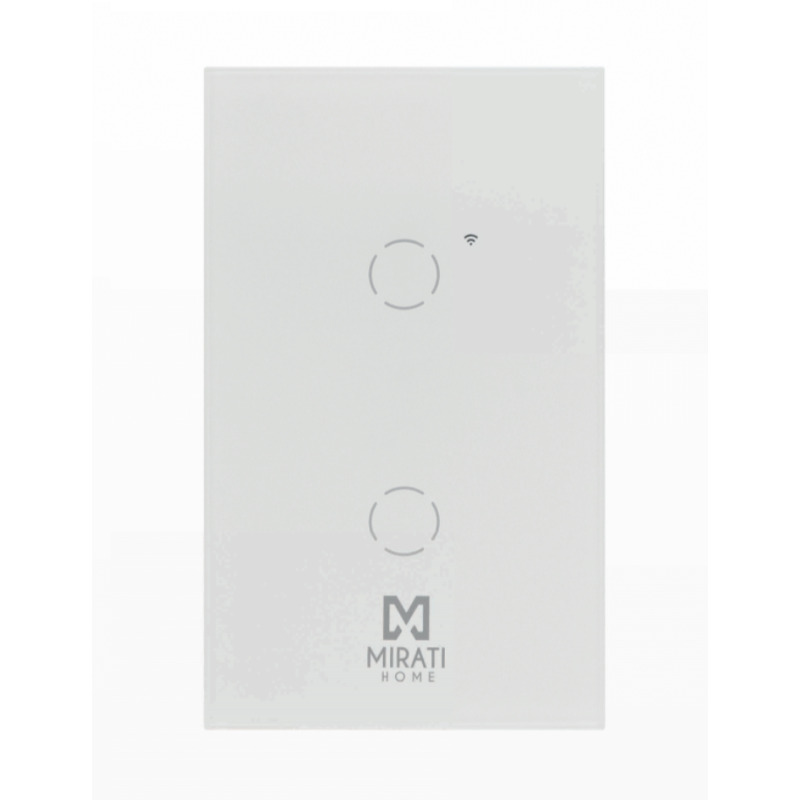 APAGADOR INTELIGENTE DE PARED MIRATI DE 2 APAGADORES TOUCH WIFI 2.4HZ BLUETOOTH // COMPATIBLE CON ANDROID E IOS // FUNCIONA CON ALEXA Y ASISTENTE DE GOOGLE