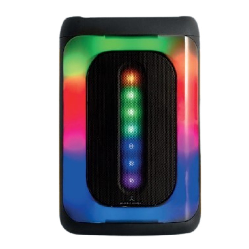 BOCINA INALAMBRICA BLUETOOTH RECARGABLE PORTATIL LUZ RGB DUAL 4 PULGADAS FUNCION TWS PERFECT CHOICE FESTA MINI - NEGRO