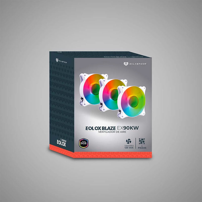 VENTILADOR DE AIRE BALAM RUSH  EOLOX BLAZE EX90KW / 3 PZ / FLUJO DE AIRE 35.37 CFM / SILENCIOSO  22.5 D B / 1200 RPM / 3 PINES MACHO Y HEMBRA / AURA RGB / BLANCO / BR-937955 image 6