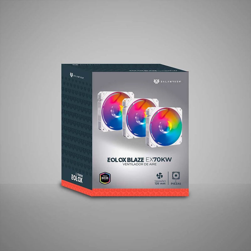KIT 3 VENTILADORES BALAM RUSH EOLOX BLAZE EX70K / FLUJO DE AIRE 30.71 CFM / VELOCIDAD 1200 RPM / SILENCIOSO 22.1 D B / 3 PINES MACHO Y HEMBRA / AURA RGB / 3 PZ / BLANCO / BR-937979 image 6