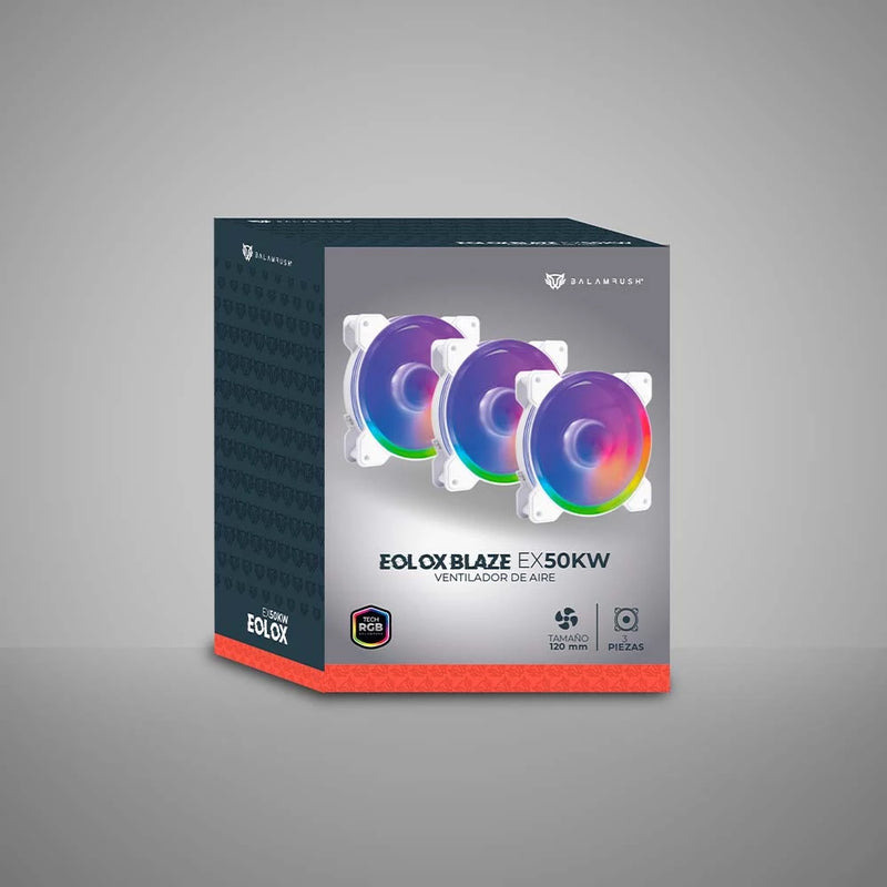 KIT VENTILADORES BALAM RUSH EOLOX BLAZE EX50KW / 3 PIEZAS / FLUJO DE AIRE 28.76 CFM / SILENCIOSO / 1500 RPM / ILUMINACION RGB / 3 PINES / 120 X 25 MM / BLANCO / BR-937993 image 6