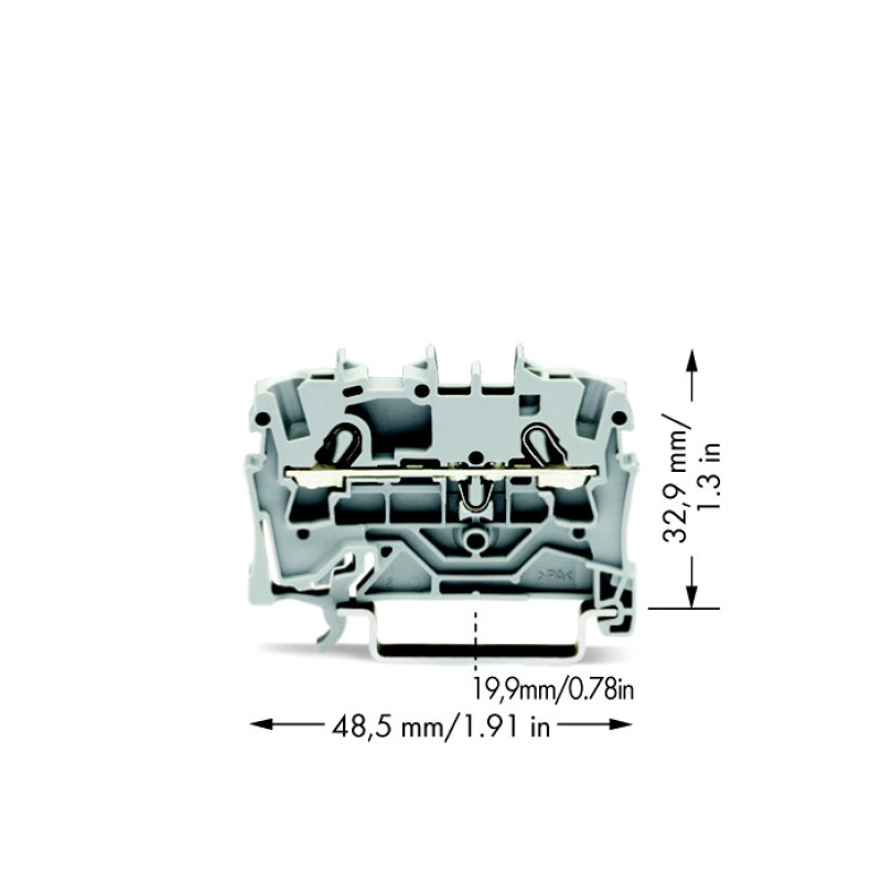 Borna de paso para 2 conductores 25 mm Apropiado para aplicaciones Ex e II Marcaje lateral y central para carril DIN 35 x 15 y 35 x 75 Pushin CAGE CLAMP 250 mm gris image 3