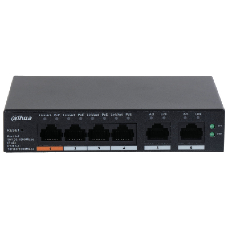 DAHUA DH-CS4006-4GT-60 Switch PoE de 6 Puertos Gigabit/ 4 Puertos PoE 10/100/1000/ 2 Puertos uplink 10/100/1000/ 60 Watts Totales/ Switching 12 Gbps/ PoE 2.0/ 250mts de transmisión/ Plataforma Dolynlk care image 3