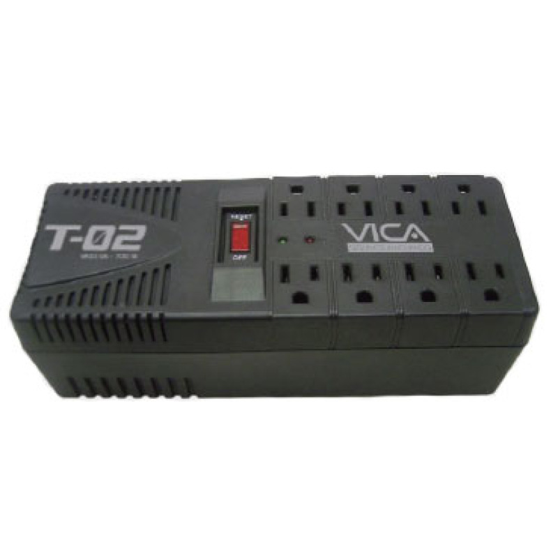 REGULADOR VICA T-02 DE 1200VA/700W 8 CONTACTOS PROTECTOR DE LINEA TELEFONICA GARANTIA 5 AÑOS