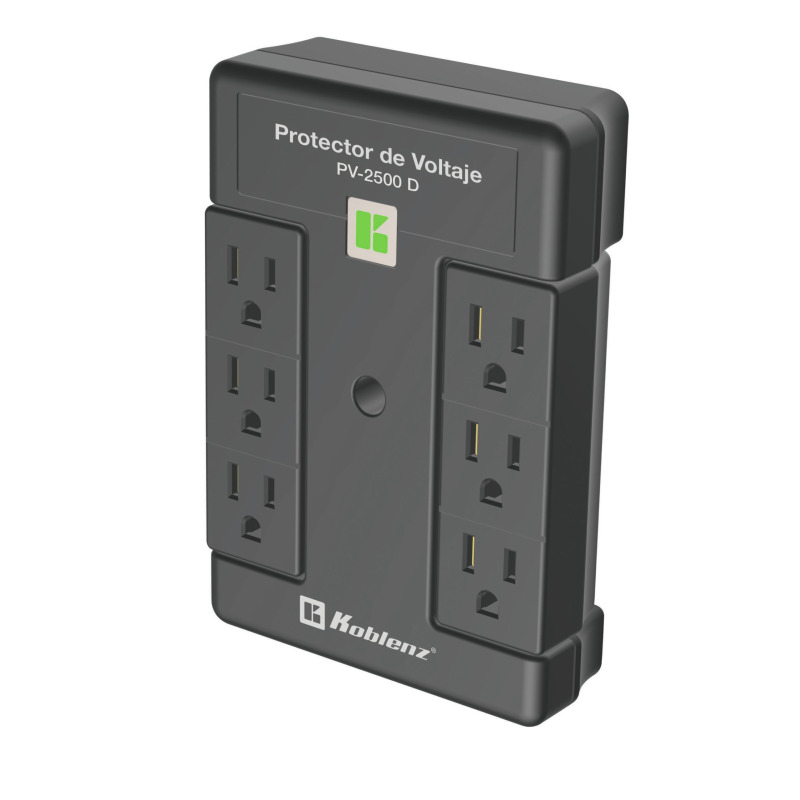 PROTECTOR DE VOLTAJE KOBLENZ 2500VA/2000W 6 CONTACTOS ATERRIZADOS GIRATORIOS NEMA 5-15R INDICADOR ENCENDIDO