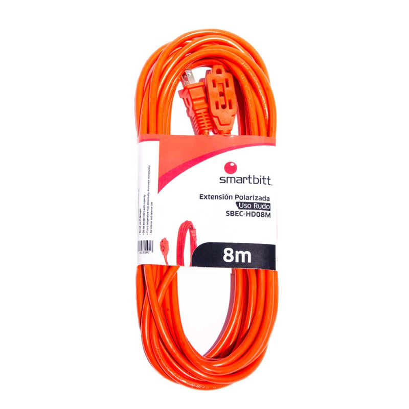 Cable de extensión de uso rudo Smartbitt SBEC-HD08M longitud 8 metros con 3 tomas polarizadas 125 VCA - 60 Hz calibre 16 AWG 13A image 3