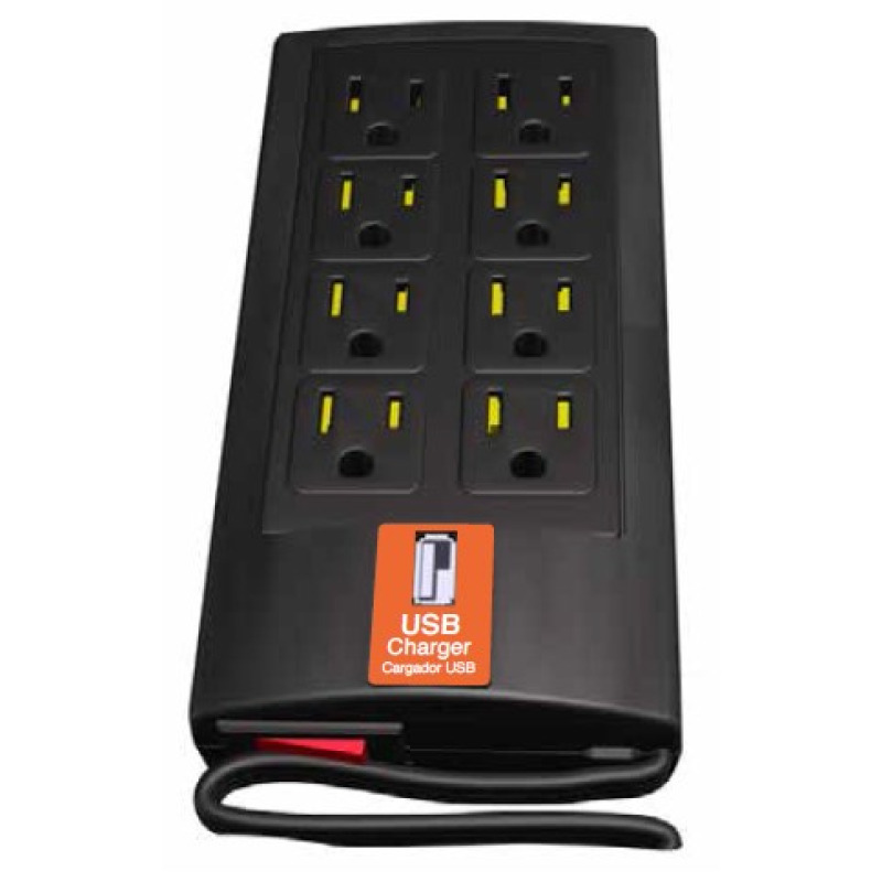 Supresor de Picos COMPLET BRC-1-005 700W 504 Joules 8 NEMA 5-15R 1x USB de carga