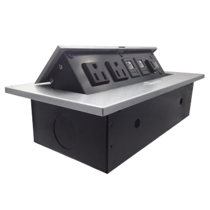 CAJA BROBOTIX PARA MESA HDMI X1, USB X1, CORRIENTE X2, RJ45 CAT6 X2, PLATA image 4