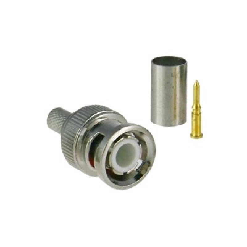Conector BNC macho para 75 Ohm de 3 piezas en línea anillo plegable para cable RG59/U en aplicación de CCTV Níquel/ Oro/ Teflón