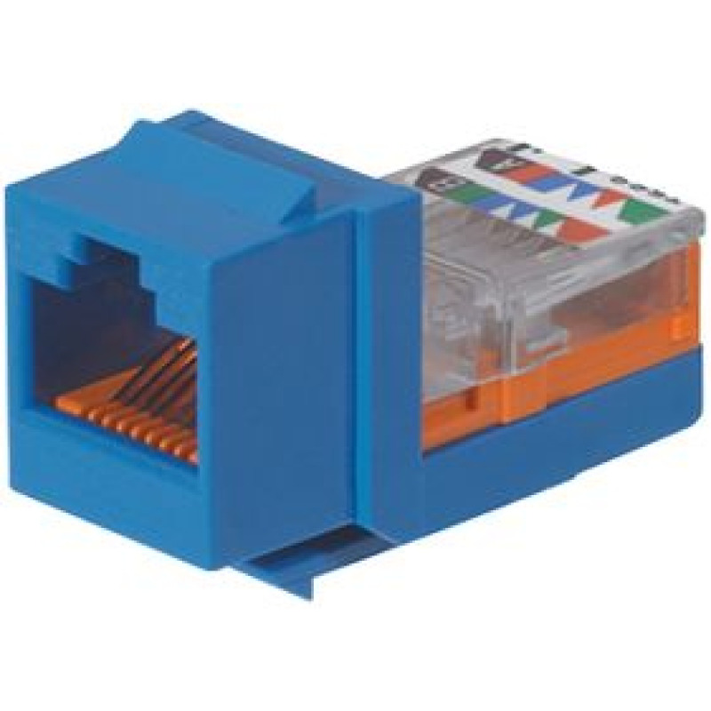 Conector Jack Estilo Leadframe Tipo Keystone Categoría 5e de 8 posiciones y 8 cables Color Azul