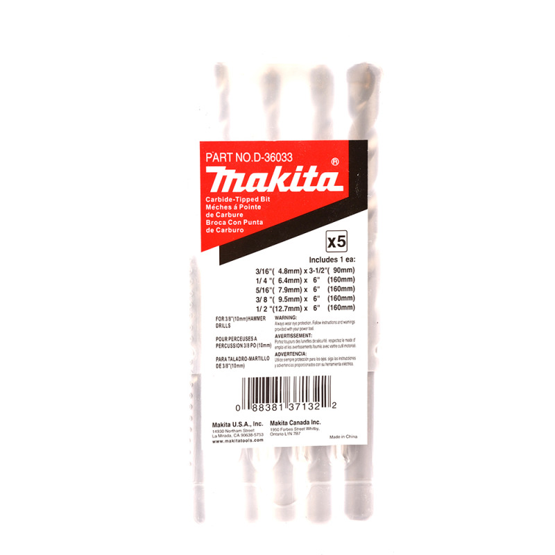 Juego de 5 Pzas de Broca para Concreto Zanco Recto 3/16 1/4 5/16 3/8 y 1/2 image 8