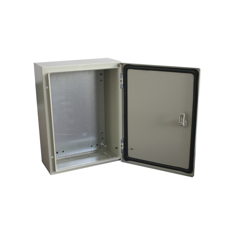 Gabinete de Acero IP66 Uso en Intemperie 600 x 600 x 300 mm con Placa Trasera Interior Metálica y Compuerta Inferior Atornillable Incluye Chapa y Llave T