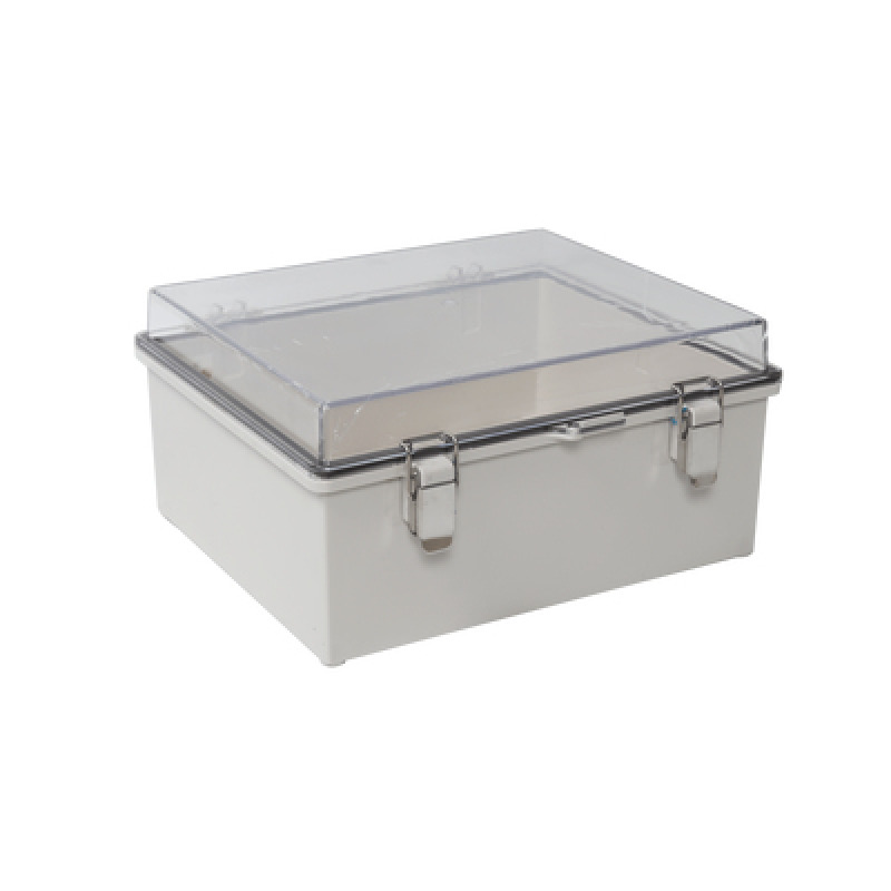 Gabinete Plástico ABS Puerta Transparente Uso en Intemperie IP66 170 x 220 x 110 mm Cierre por Broches Inoxidables y Permite Cerrado por Candado y Llave Perno 5mm No Incluido