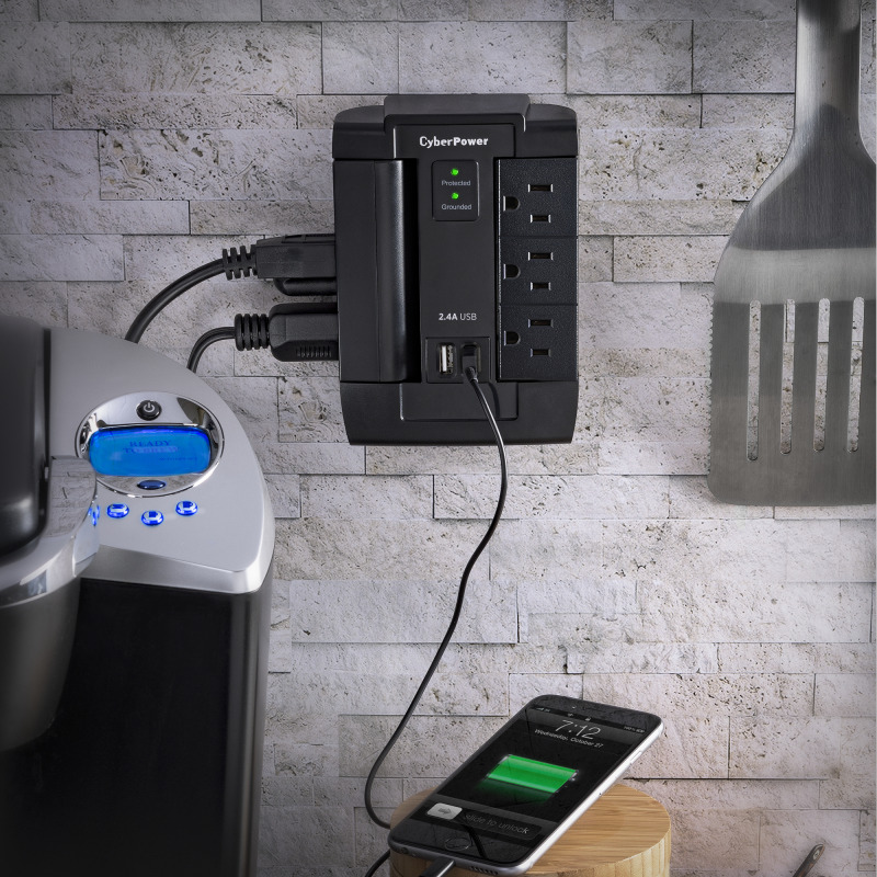 Multicontacto con Supresor de Picos de Pared Voltaje de Entrada 125 Vca NEMA 515P Con 6 Salidas NEMA 515R 2 Puertos de Carga USB 1200 Joules image 7