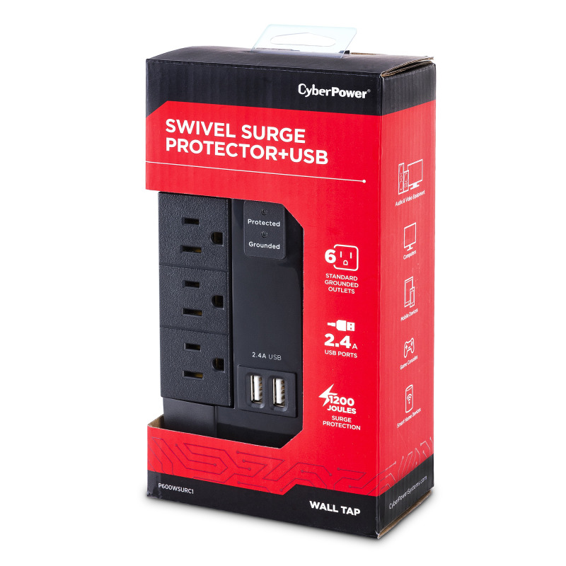 Multicontacto con Supresor de Picos de Pared Voltaje de Entrada 125 Vca NEMA 515P Con 6 Salidas NEMA 515R 2 Puertos de Carga USB 1200 Joules image 8