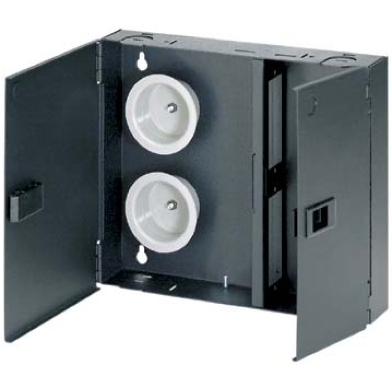 Caja de Conexión de Fibra Óptica Para Montaje en Pared Acepta 2 Placas FAP o FMP Hasta 48 Fibras Color Negro