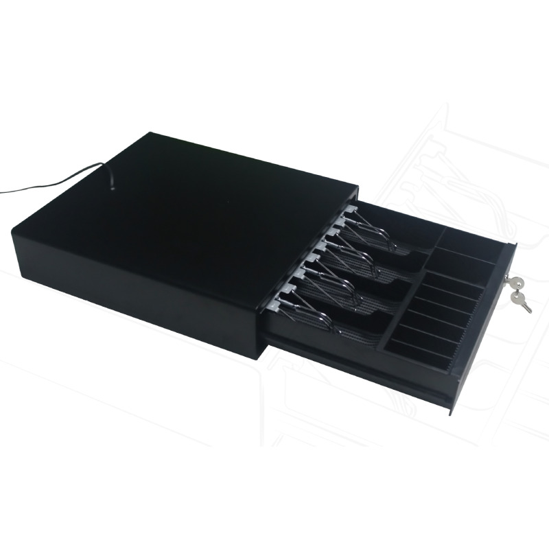 CAJON DE DINERO GHIA GCD481 / ACERO / 4 BILLETES / 8 MONEDAS / RJ11 / NEGRO