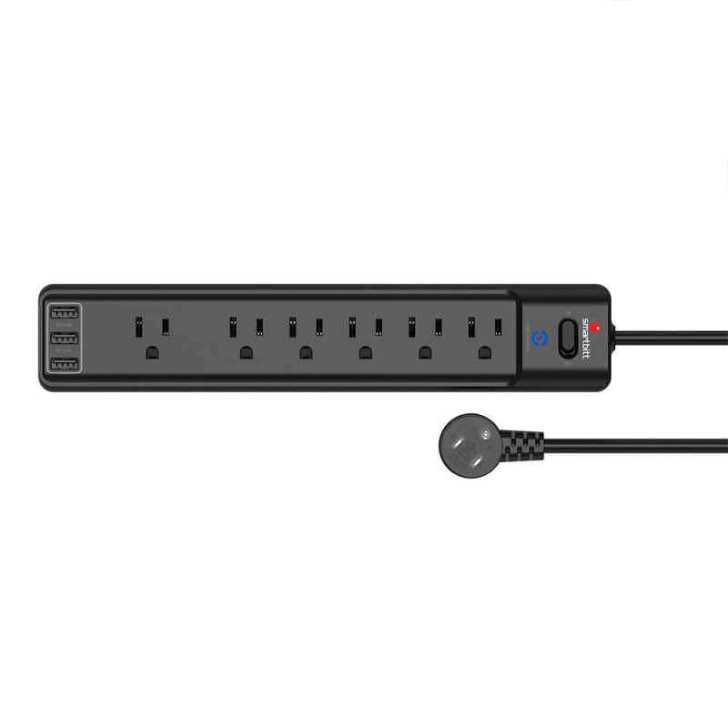 SUPRESOR DE PICOS SMARTBITT SBSS-B6-3U CON 6 CONTACTOS NEMA 5-15R 3 PUERTOS CARGA USB 5V/2.4A 1800 JOULES