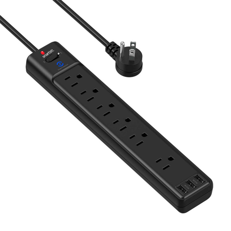 SUPRESOR DE PICOS SMARTBITT SBSS-B6-3U CON 6 CONTACTOS NEMA 5-15R 3 PUERTOS CARGA USB 5V/2.4A 1800 JOULES image 3