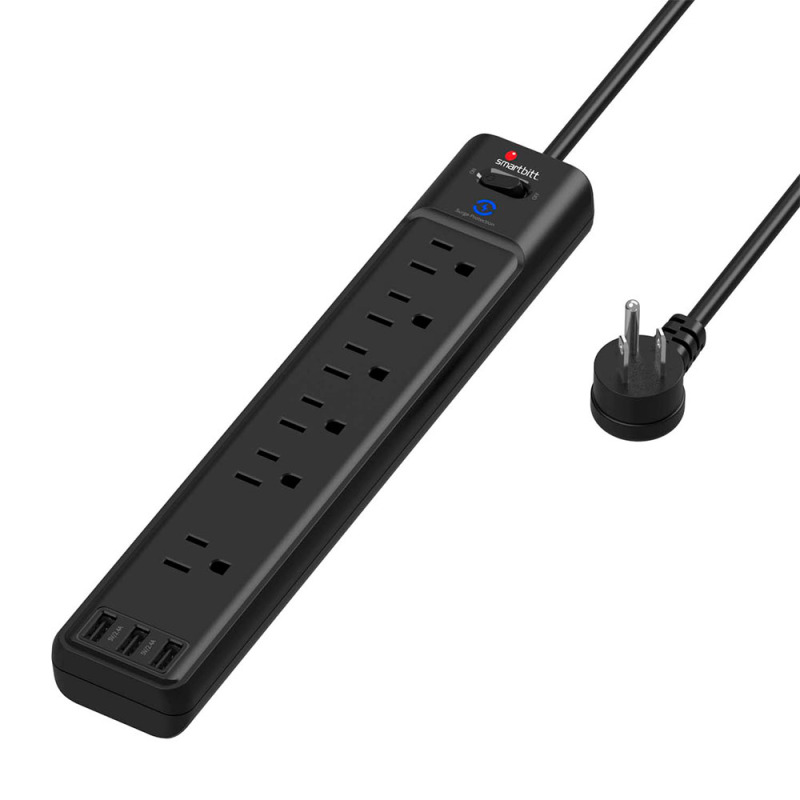 SUPRESOR DE PICOS SMARTBITT SBSS-B6-3U CON 6 CONTACTOS NEMA 5-15R 3 PUERTOS CARGA USB 5V/2.4A 1800 JOULES image 4