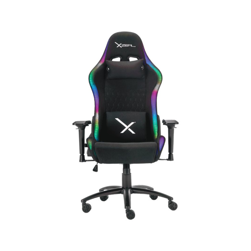 Sillas Gamer RGB X15, Control RGB, Tela Automotriz, Brazos 4D Piston clase 4 150kg, Reclinable 180º, Soporte Lumbar y Cervical, Estrella metalica negra
