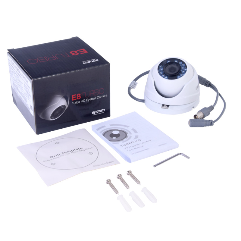 KIT TurboHD 1080p / DVR 8 Canales / 8 Cámaras Eyeball exterior 28 mm / Transceptores / Conectores / Fuente de Poder Profesional hasta 15 Vcc para Larga Distancia