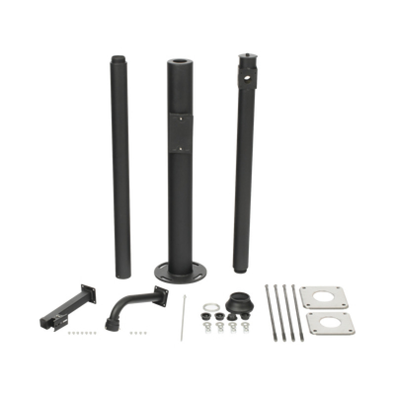Poste Seccionado de 3 Metros / Especializado para la Instalación de Videovigilancia / Incluye Base de Cimentación y Brazo para Cámara PTZ / Color Negro