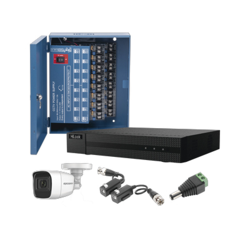 KIT TurboHD 1080p / DVR 16 Canales / 16 Cámaras Bala Policarbonato con Microfono exterior 28 mm / Transceptores / Conectores / Fuente de Poder Profesional