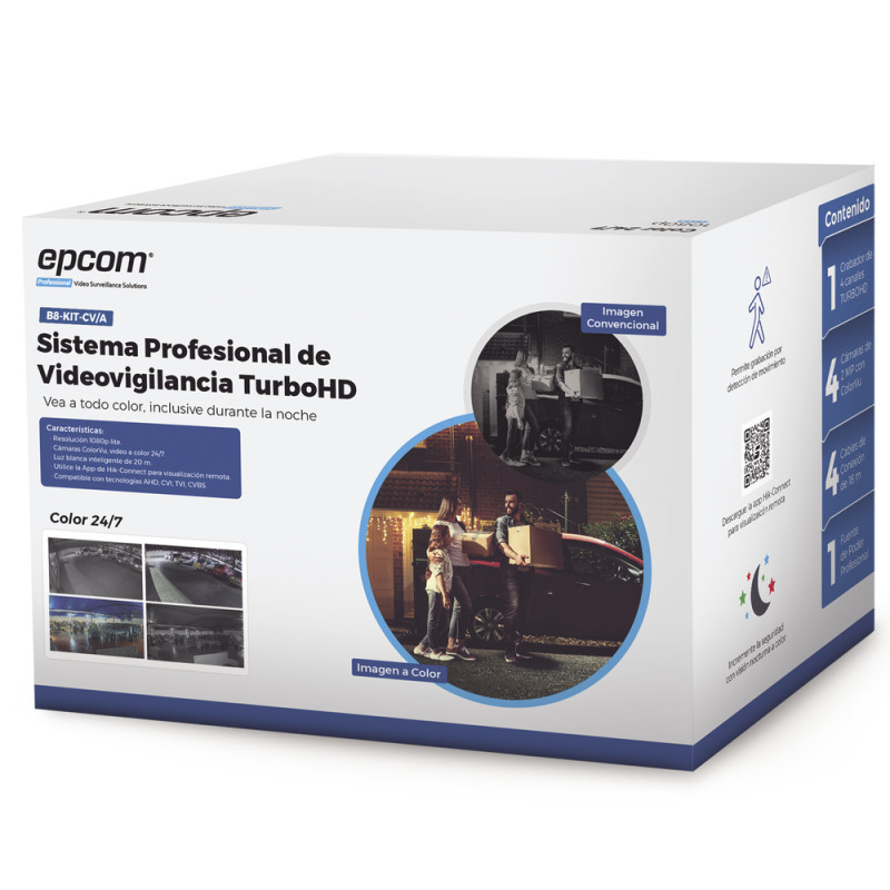 Kit TurboHD 1080p / DVR 4 Canales / 4 Cámaras Bala ColorVu con Microfono Integrado / Fuente de Poder / Accesorios de Instalación