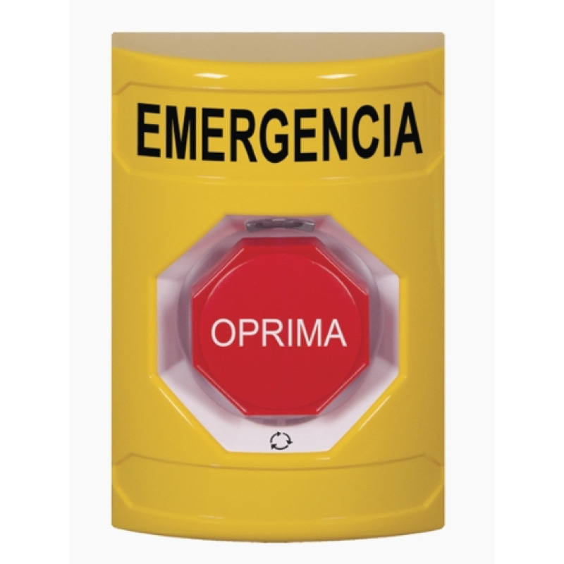 Botón de Emergencia en Español Color Amarillo Acción Mantenida Girar para Restablecer y LED Multicolor