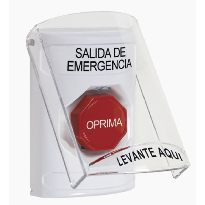 Botón de Emergencia Texto en Español Tapa Protectora de Policarbonato Súper Resistente Restablecimiento con Llave