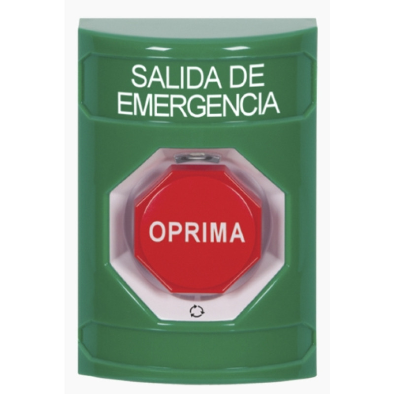 Botón de Salida de Emergencia  Texto en Español  Acción Mantenida Girar para Restablecer LED de iluminación