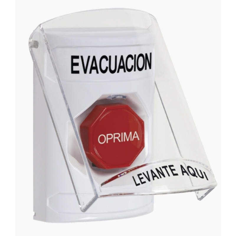 Botón de Evacuación Texto en Español Tapa Protectora de Policarbonato Súper Resistente Restablecimiento con Llave