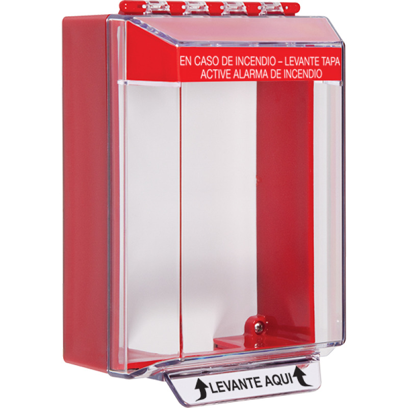 Cubierta Universal Transparente de Bajo Perfil con Espaciador Texto de Incendio en Español Notificación Audible y Visible