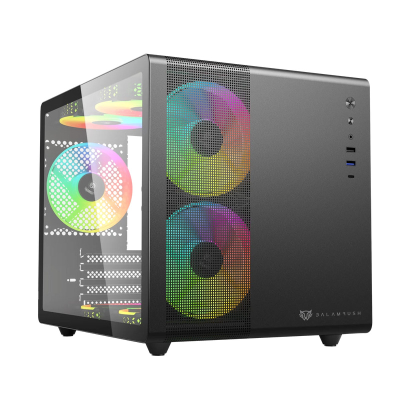 GABINETE GAMER BALAM RUSH TANK MINI GI930 / MINI ATX - ITX / MICRO ATX - MINI ITX / PANEL CRISTAL TEMPLADO - MALLA METALICA / 3X VENTILADORES RGB INCLUIDOS / PANELES REMOVIBLES / NEGRO / BR-936033