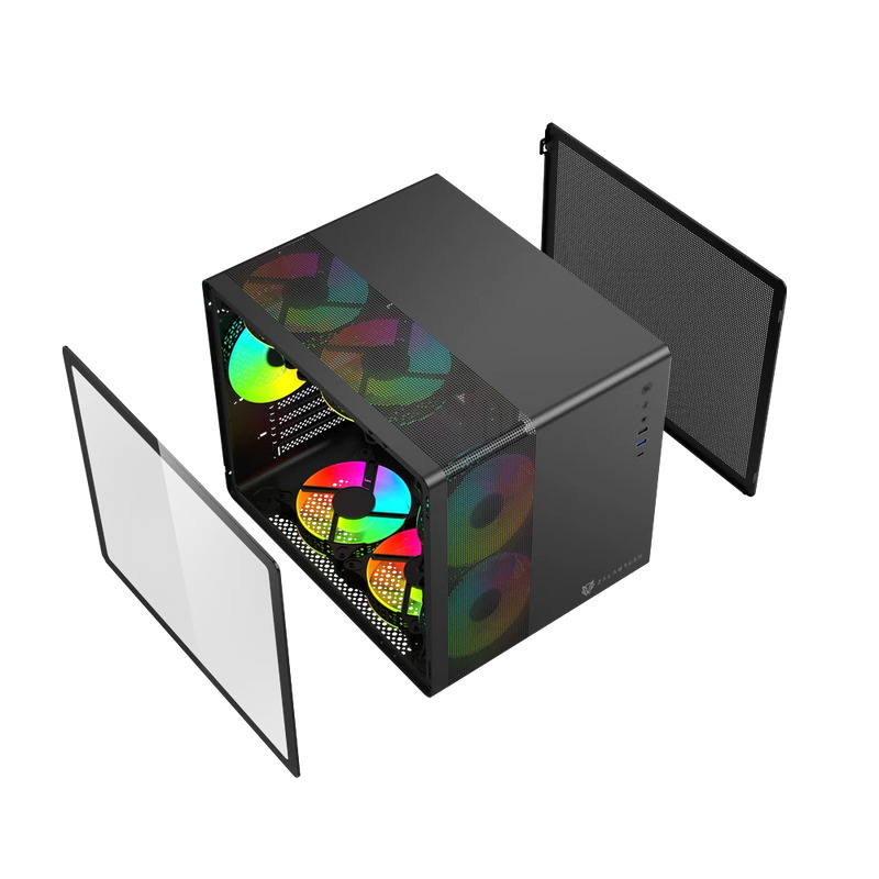 GABINETE GAMER BALAM RUSH TANK MINI GI930 / MINI ATX - ITX / MICRO ATX - MINI ITX / PANEL CRISTAL TEMPLADO - MALLA METALICA / 3X VENTILADORES RGB INCLUIDOS / PANELES REMOVIBLES / NEGRO / BR-936033 image 3