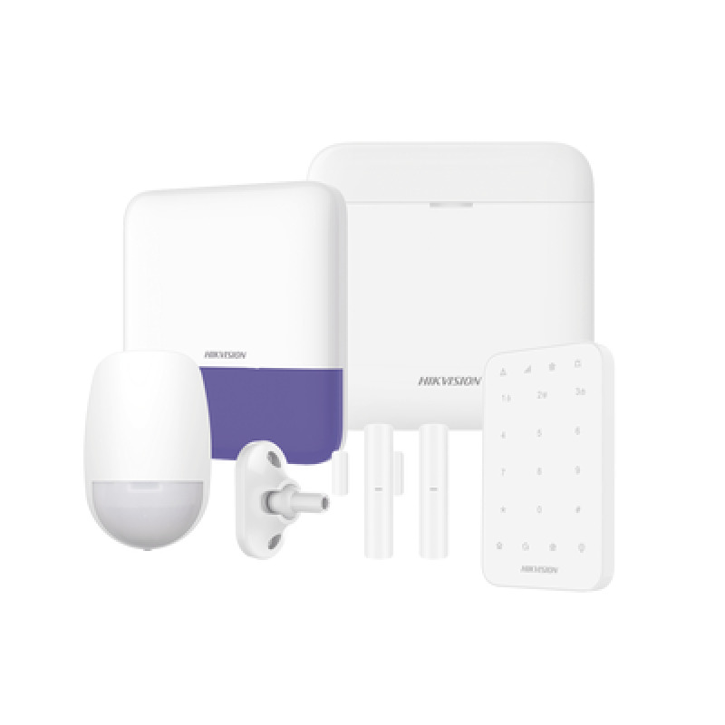AX PRO KIT de Alarma AX PRO / Incluye 1 Hub con bateria de respaldo / 1 Sensores PIR / 1 Montaje Universal para PIR / 2 Contactos Magnéticos / 1 Teclado / 1 Sirena Inalambrica Exterior / WiFi / Compatible con HikConnect P2P