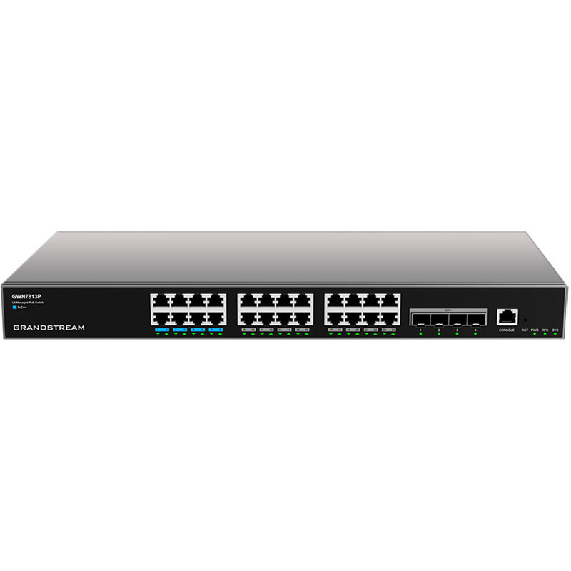 Switch Capa 3 PoE Administrable / 24 puertos 10/100/1000 Mbps  4 Puertos SFP de 10 Gigabits / Hasta 360W / Compatible con GWN Cloud