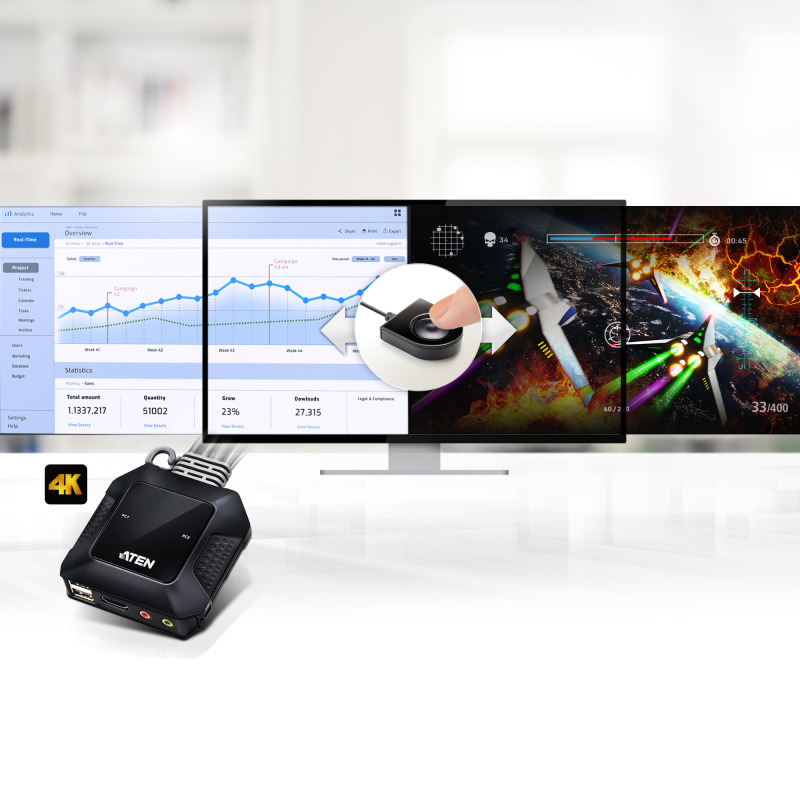 Conmutador KVM con cable HDMI 4K USB de 2 puertos con selector de puerto remoto image 9