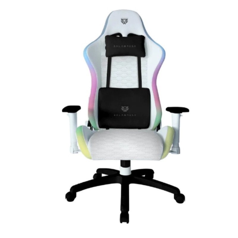 SILLA GAMER BALAM RUSH LIGHTNING FROST / ILUMINACION LED RGB / COJINES AJUSTABLES / PISTON CLASE 4 / MAX 120 KG / INCLINACION 90° A 180° / CONTROL 356 MODOS / BLANCO / BR-935920