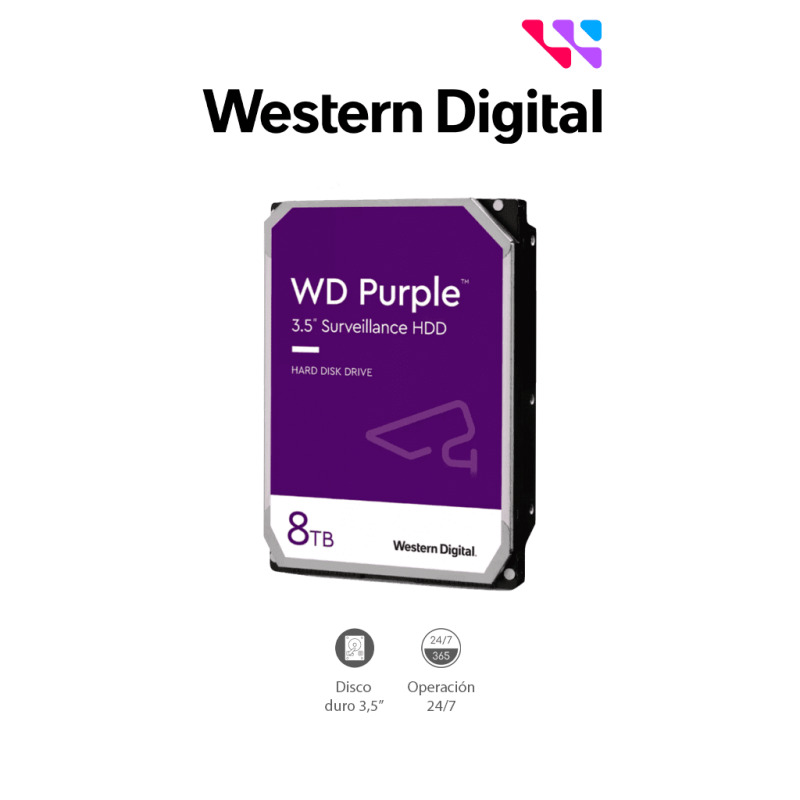 WESTERN DIGITAL WD85PURZ - Disco Duro de 8 TB Purple/ Especial para Videovigilancia/ Trabajo 24/7/ Interface: Sata 6 Gb/s/ Hasta 64 Cámaras/ Hasta 16 Bahías de Discos Duros image 2