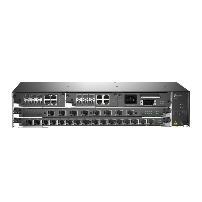 DeltaStream  OLT Módular GPON / Conexión de hasta 4096 ONUs / 2 Tarjetas Main / Puertos Gigabit RJ45 Uplink / 4 Puertos SFP Uplink / Fuente Redundante AC DC incluida / Administración desde la nube DPMS