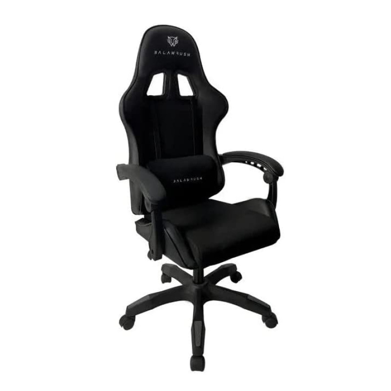 SILLA GAMER BALAM RUSH POWER RUSH V2 BLACK EDITION / INCLINACION 135° / TELA Y PIEL SINTETICA / RECLINABLE / MAX 120 KG / COJIN LUMBAR / PISTON CLASE 3 / REPOSABRAZOS FIJO / NEGRO / BR-934534