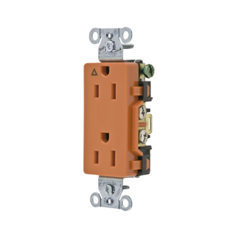 Contacto Dúplex Conexión a Tierra Aislada/ 15A 125V/ 2 polos 3 Hilos/ Nema 515R /Grado Comercial Decorativo/ Color Naranja